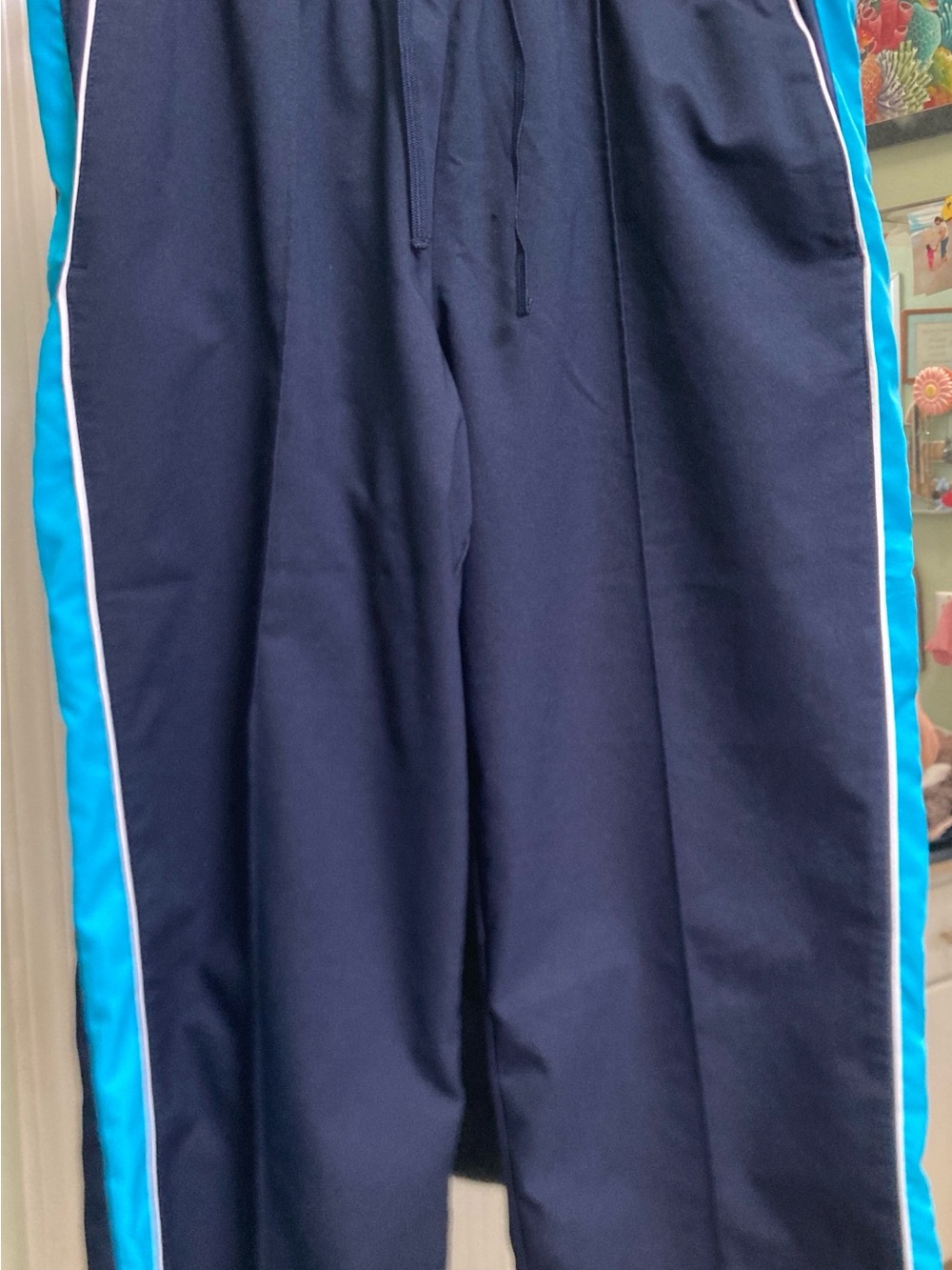 jcpenney Navy Cropped Track Pants with Aqua Side Stripe